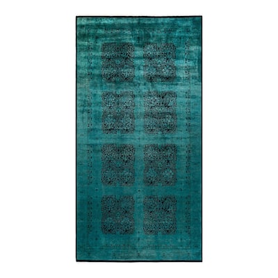 Overton Hand Knotted Wool Vintage Inspired Modern Contemporary Overdyed Blue Area Rug - 6' 1" x 12' 0"