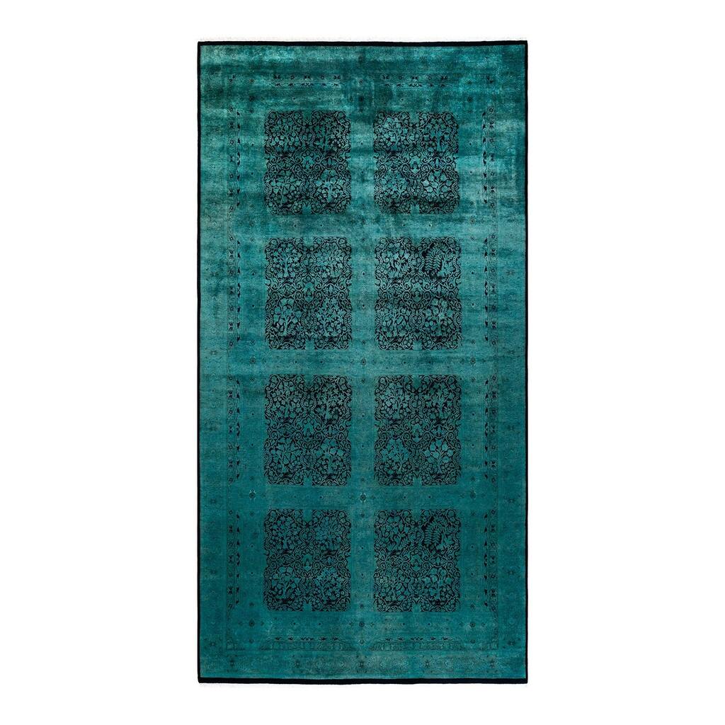 Overton Hand Knotted Wool Vintage Inspired Modern Contemporary Overdyed Blue Area Rug - 6' 1" x 12' 0"