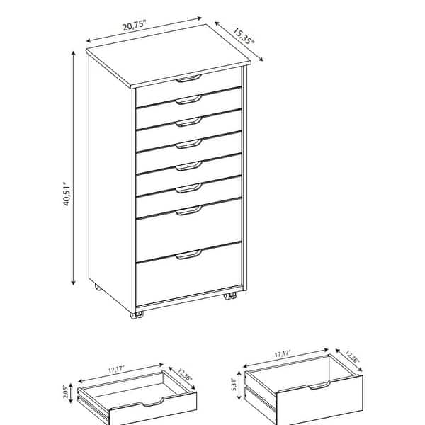 Bridgton Black Eight Drawer Rolling Storage Cart - 20.75"w x 15.38"d x 40.25"h
