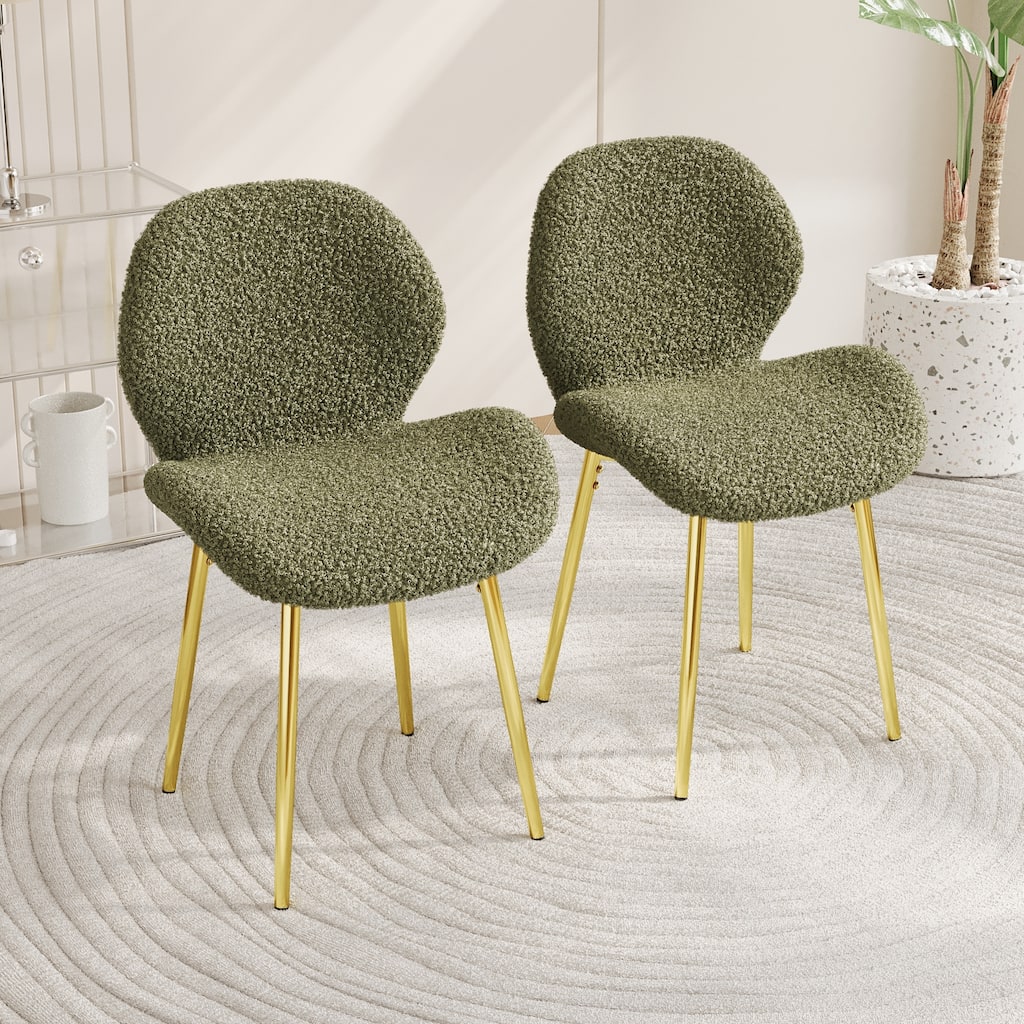 Modern minimalist teddy velvet Dining Chairs Set of 2 with sturdy gold metal legs and comfortable backrest design