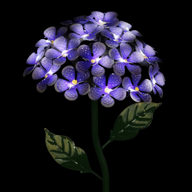 Exhart Solar Metal Hydrangea Garden Stake with Twenty Six LED lights, 7 by 21 Inches