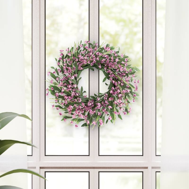 Pea Blossom Floral Artificial Spring Wreath - 24" - Pink