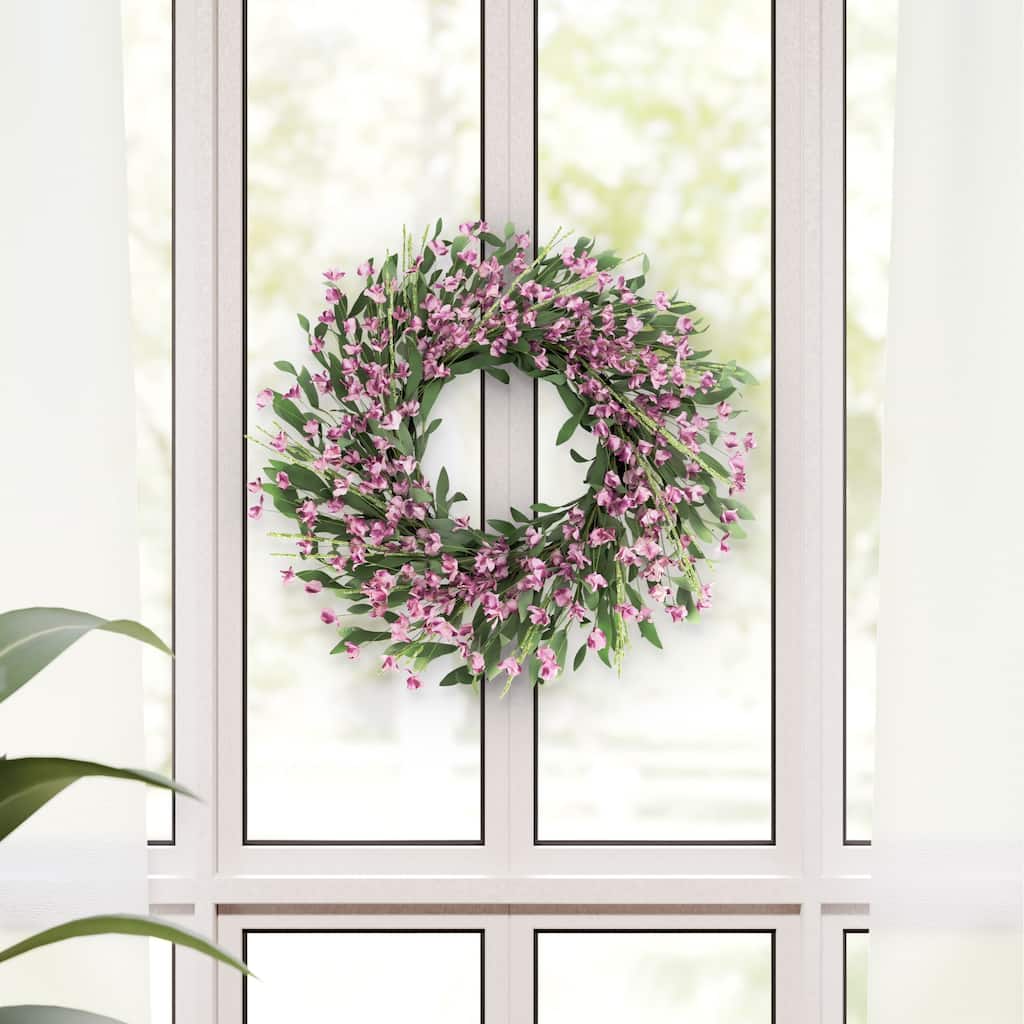 Pea Blossom Floral Artificial Spring Wreath - 24" - Pink