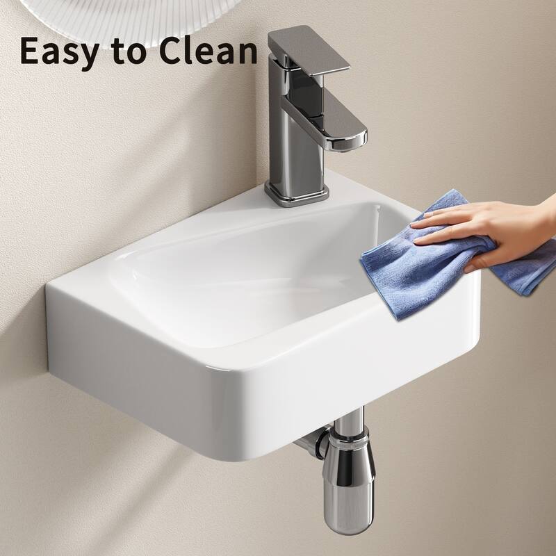 GDFStudio - Kairo Compact Modern Ceramic Wall Mounted Vessel Sink with Integrated Towel Bar, Included Faucet and Drain