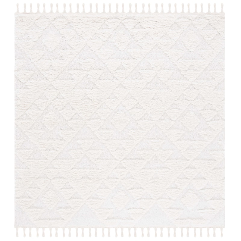 SAFAVIEH Moroccan Tassel Shag Kobi 2-inch Thick Rug - 5'3" Square - Ivory - Square
