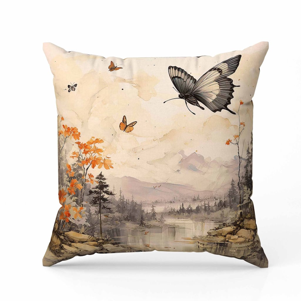 Fluttering Floral Heights Faux Suede Reversible Throw Pillow Yellow and Orange