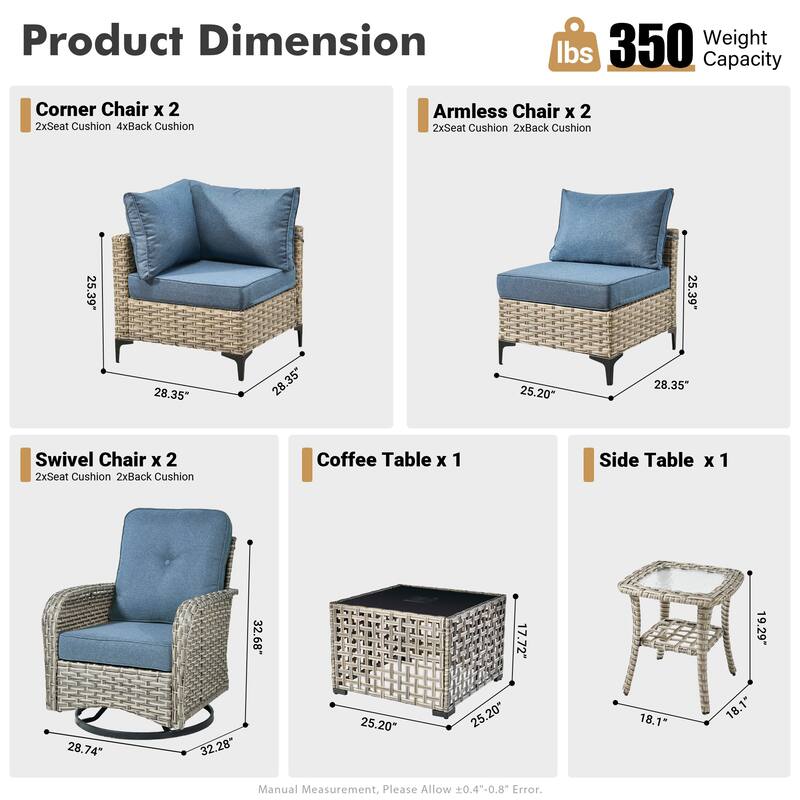 XIZZI 8-Piece Outdoor Wicker Furniture Sectional Swivel Chairs Set