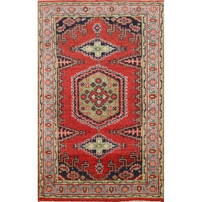 Red Geometric Viss Oriental Foyer Rug Hand-Knotted Wool Carpet - 2'10" x 4'11"
