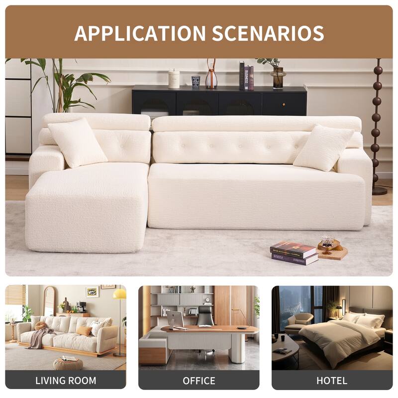 105" Chenille Sectional Sofa with Chaise Lounge & 2 Pillows