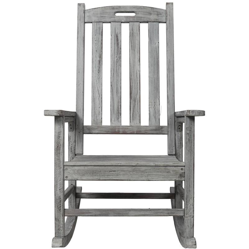 Wooden Oversized Porch Rocker Chair With Wide Seat And Tall Backrest (Excluding the table)