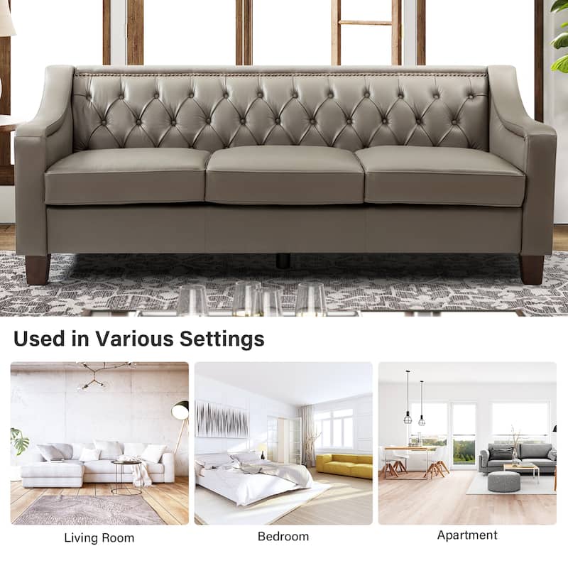 Mateo 82.28" Wide Transitional Genuine Leather Sofa with Nailhead Trim and Button-Tufted Back