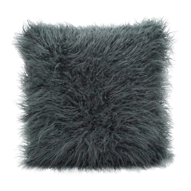 Mongolian Shaggy Faux Fur Throw Pillow - 22x22 - Slate