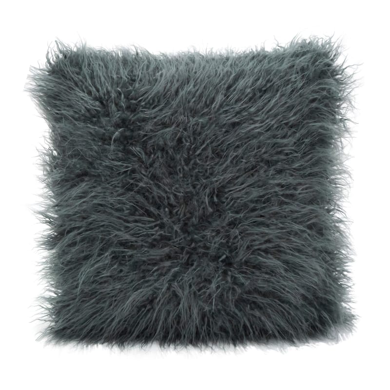 Mongolian Shaggy Faux Fur Throw Pillow - 18 X 18 - Slate