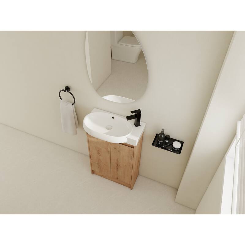 Compact Bathroom Vanity with Sink, Oval Single Ceramic Sink Bathroom Cabinet for Small Bathroom