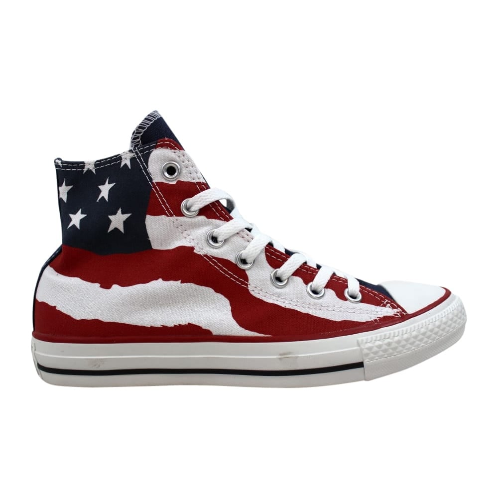 red white and blue converse tennis shoes