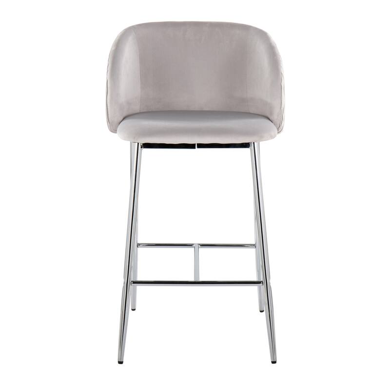 Lumisource Waves Counter Stool in Chrome and Silver Velvet - Set of 2 - 21"Lx19.75"Wx36"H - Counter Height - Set of 2 - Chrome Metal, Silver Velvet