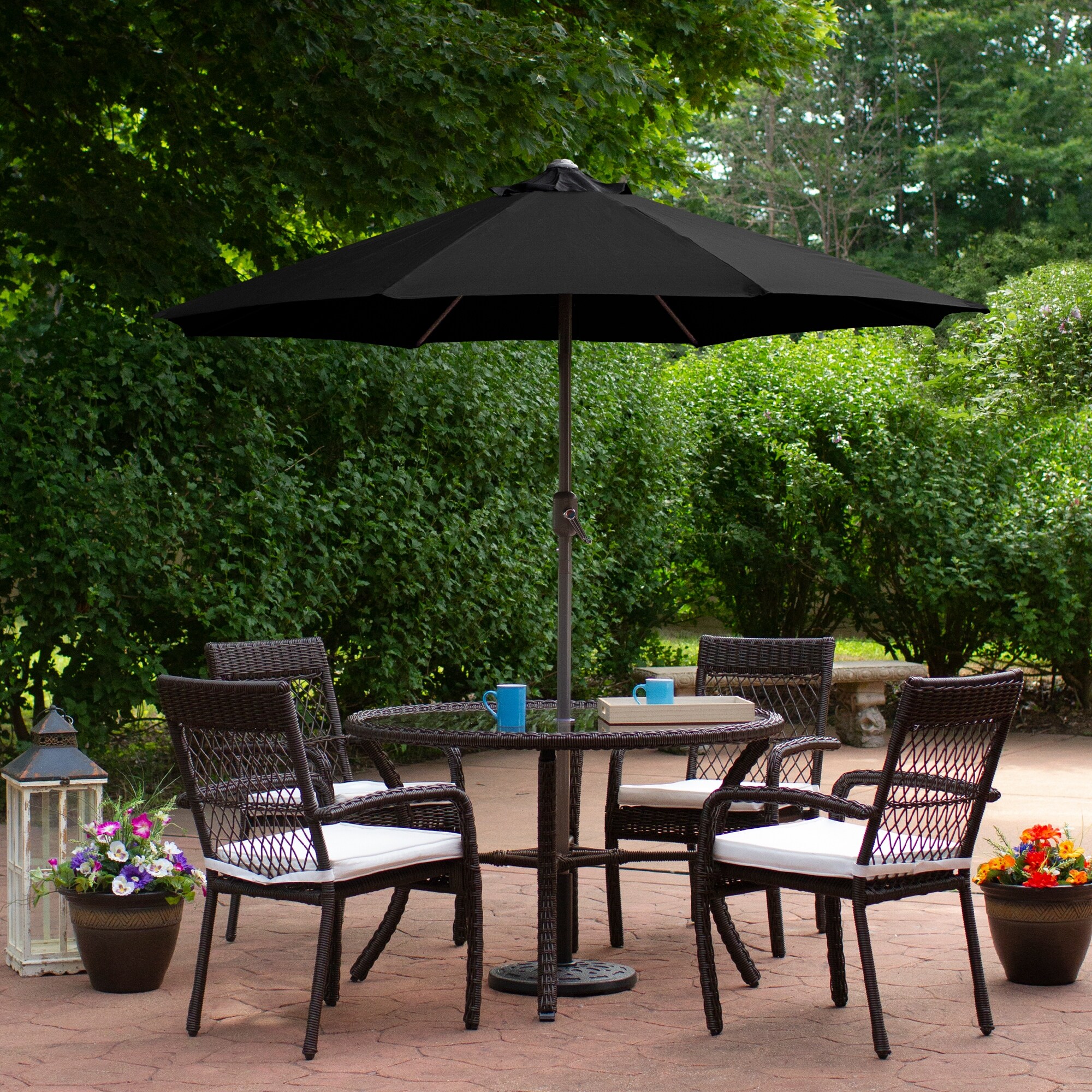 48 inch round patio table gassl with umbrella hole PATIO-IN 7 Pieces Cast Aluminium Dining Set for 6 Person,Round 48