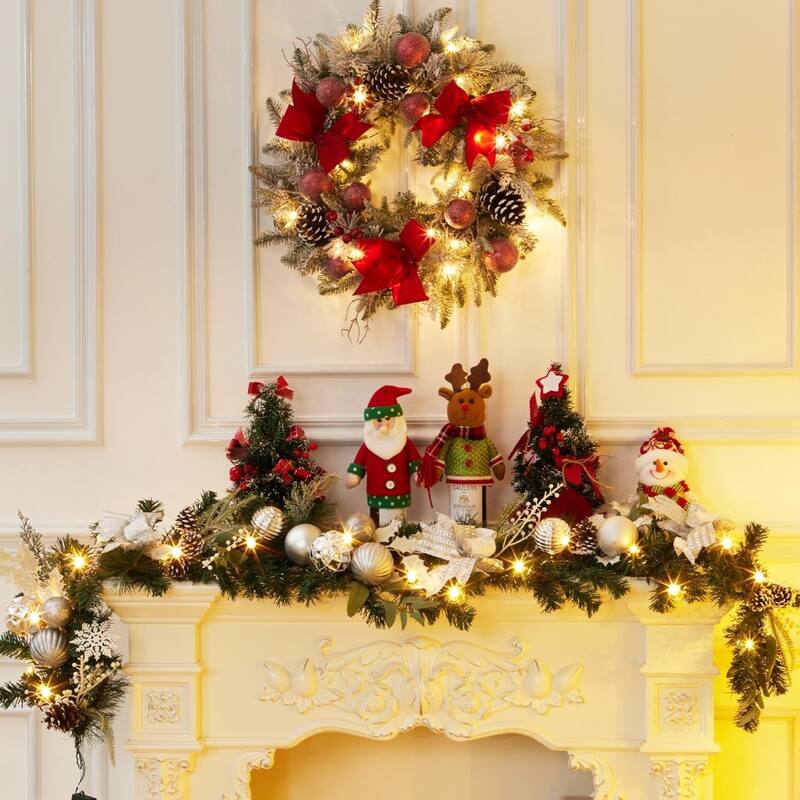 6-Foot Pre-Lit Christmas Wreath With 20 Leds Battery Powered Silver-White With Timer Suitable - N/A