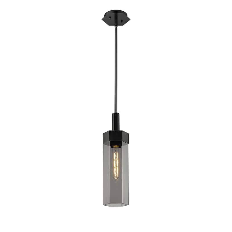 Innovations Lighting Claverack - 1 Light 14" Stem Hung Pendant - Matte Black/Plated Smoke