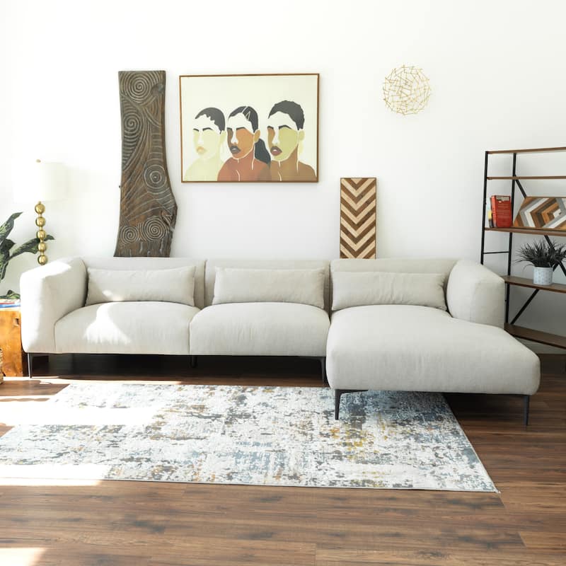 Savenoy Japandi Style L-Shaped Fabric Upholstered Sectional