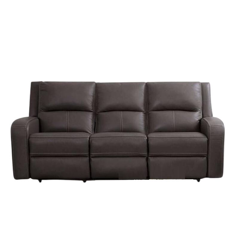 Vazy Dual Power Reclining Sofa, Gray Faux Leather Seating, 86 Inch