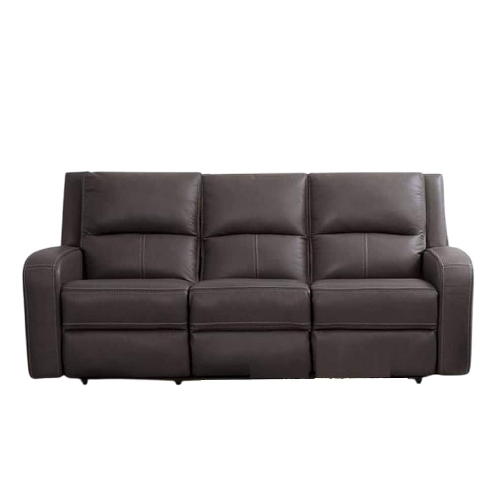 Vazy Dual Power Reclining Sofa, Gray Faux Leather Seating, 86 Inch