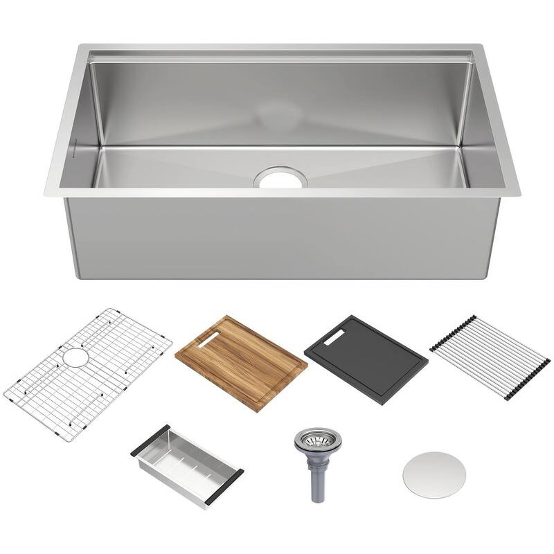 Whitehaus WHSW3319 33" Undermount Single Basin Stainless Steel Modern - Brushed Stainless Steel - Brushed Stainless Steel
