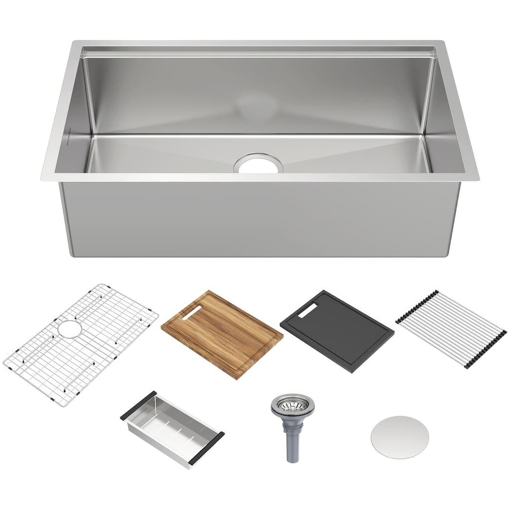 Whitehaus WHSW3319 33" Undermount Single Basin Stainless Steel Modern - Brushed Stainless Steel