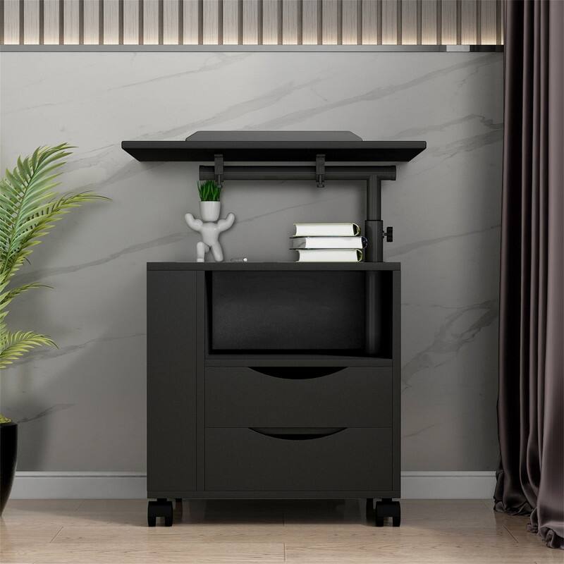 Height adjustable bedside table workstation, adjustable bedside table, with storage drawer