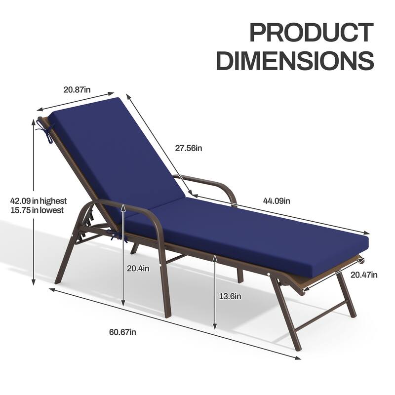 Pellebant Outdoor Adjustable Patio Chaise Lounge Chairs with Cushions