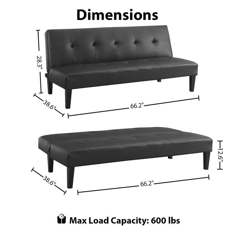 Button Tufted Futon Sofa Bed, Faux Leather Futon Couch, Modern