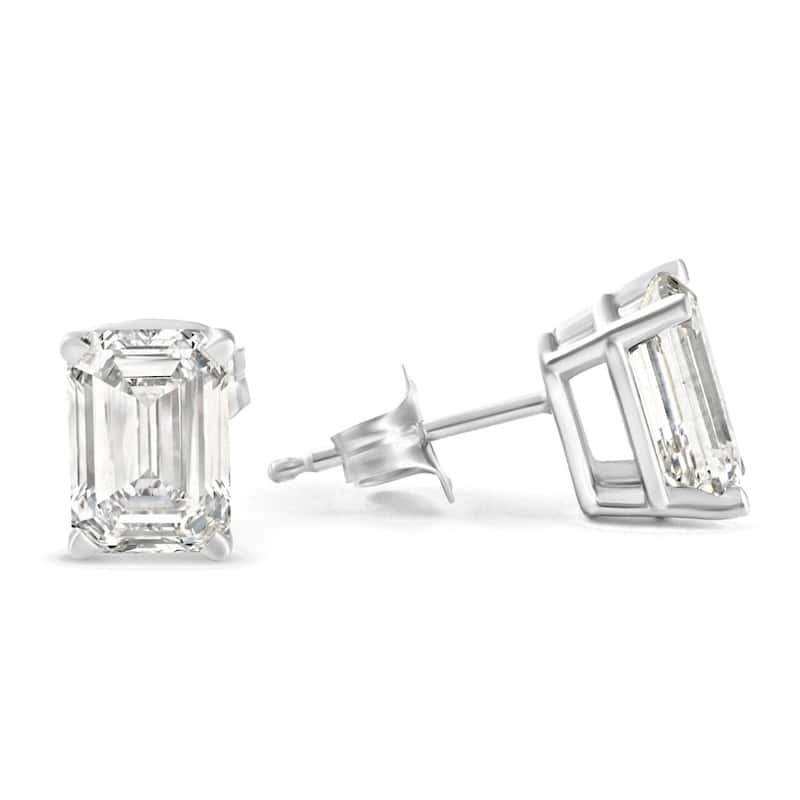 2Ct Lab Grown Emerald Cut Diamond Studs White Gold Earrings