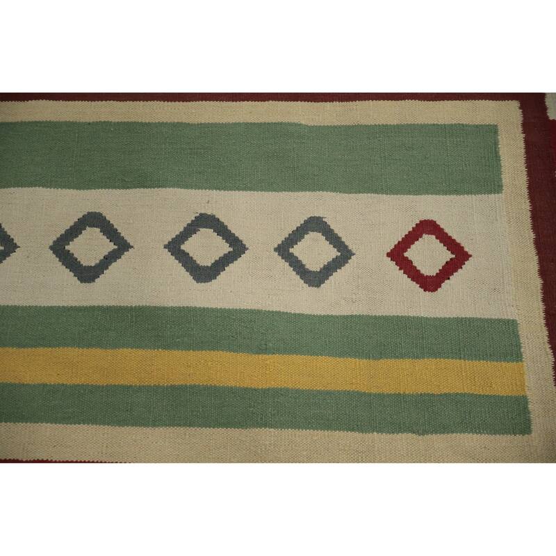 Hand Woven Oriental 100% Wool Carpet Southwestern Tribal Green Kilim Area Rug - 13' 3'' X 9' 9''