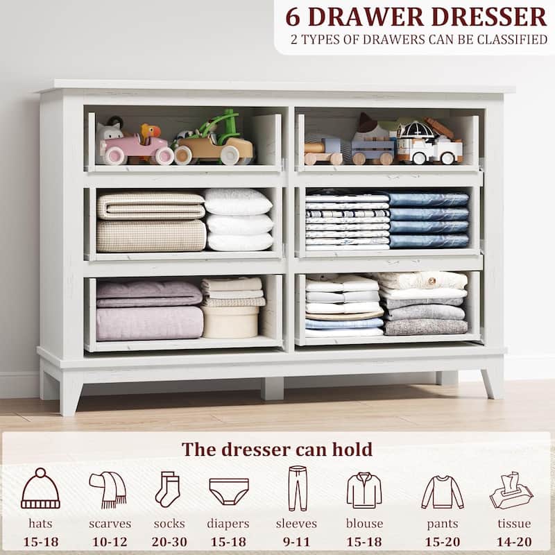47" Wide 6-Drawer Dresser, Wooden Storage Cabinet