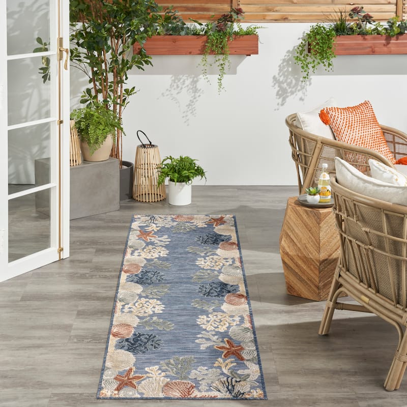 Nourison Suncoast Indoor/Outdoor Nature Area Rug - Denim/Multicolor - 2' x 6'