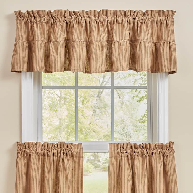 Park Designs Sturbridge Ticking Ruffle Red Valance 14"L - 72" x 14"