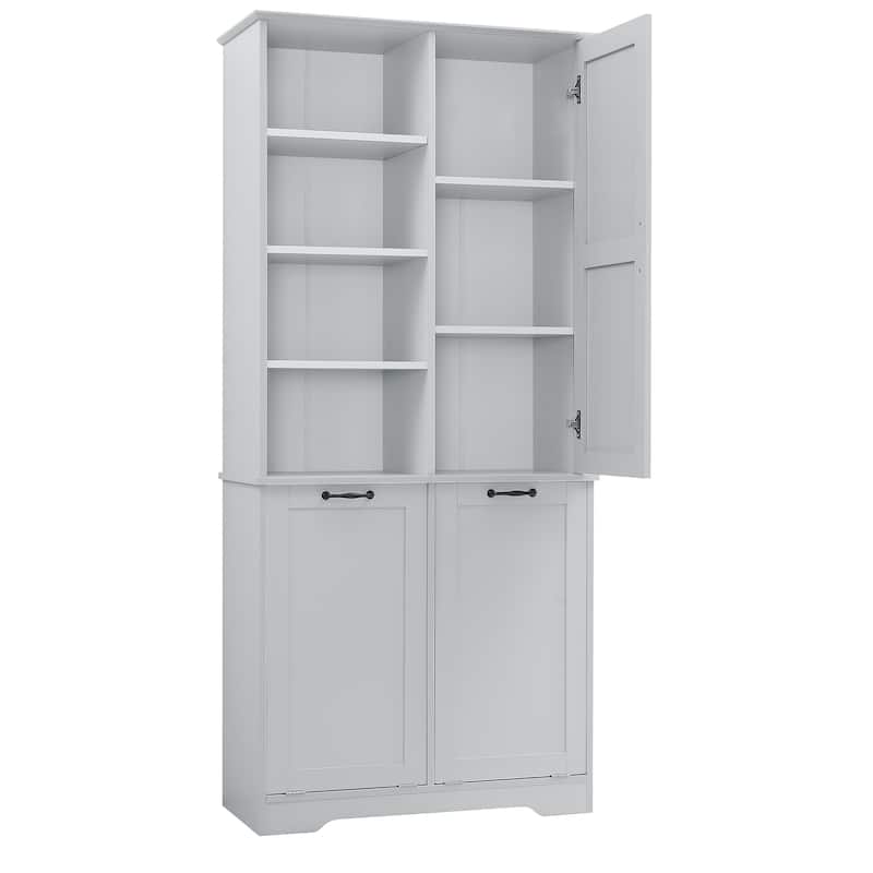Bathroom Cabinet with Doors and Drawers,Tilt-Out Laundry Hamper,Multiple Space,Freestanding Style,Open Shelve, Adjustable Shelf