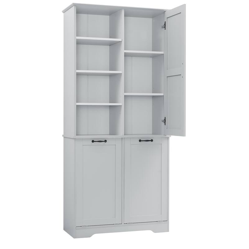 Freestanding Bathroom Storage Cabinet with Doors, Drawers, Tilt-Out Laundry Hamper & Shelves