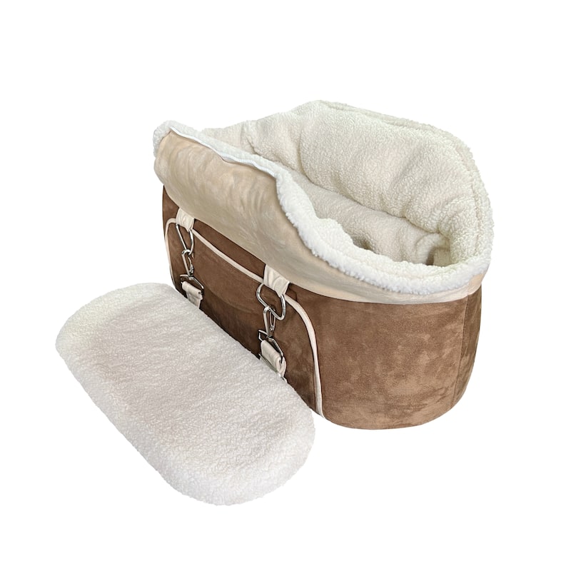 WOWMAX Small Dog Car Seat for Center Console Pet Booster Seat for Car Cat Carrier - white