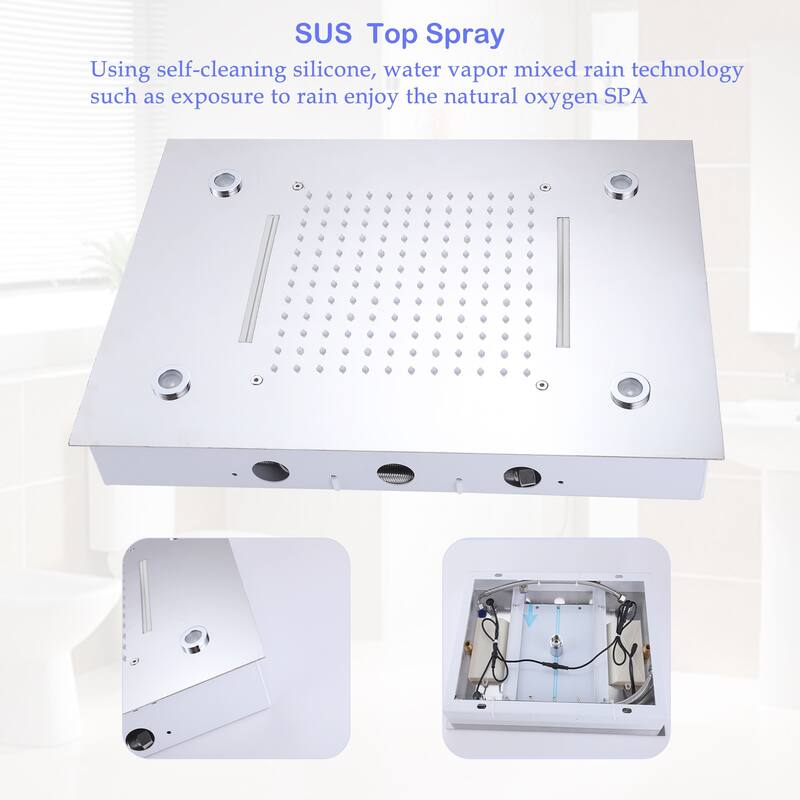LED 4-Way Complete Rain and Waterfall Shower System with 3 body Jets & High-pressure Handheld, Ceiling Mounted
