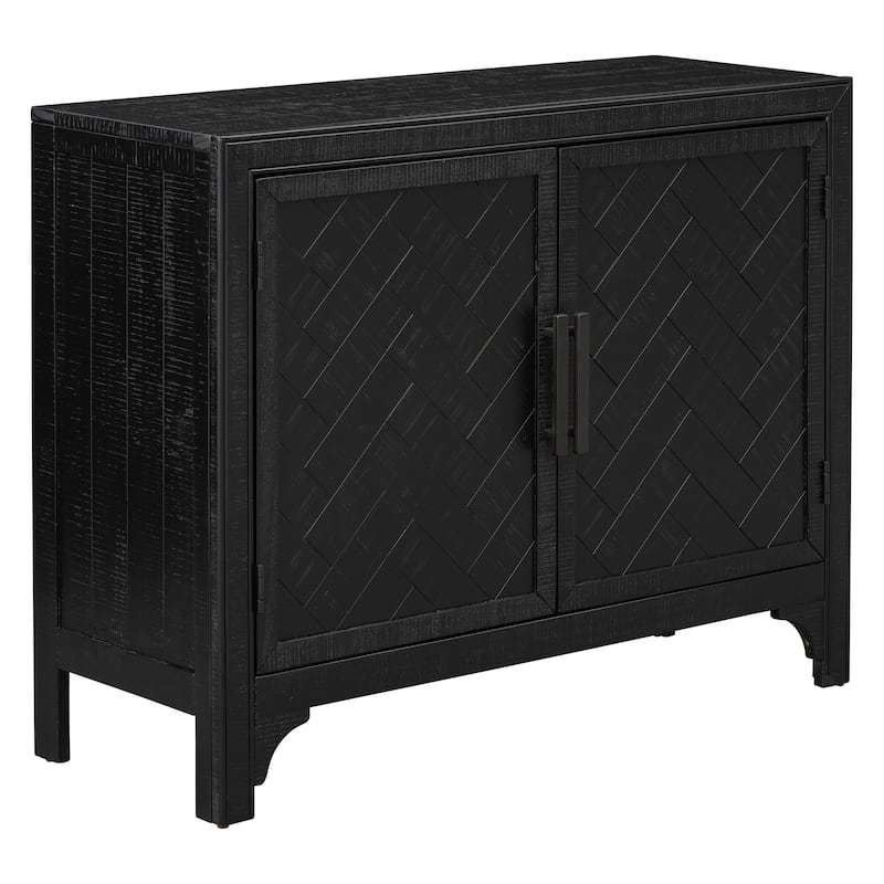 Wooden Buffet Cabinet with 2 Woven Wood Grain Doors with Adjustable Shelves Accent Cabinet with Vintage Door Handle