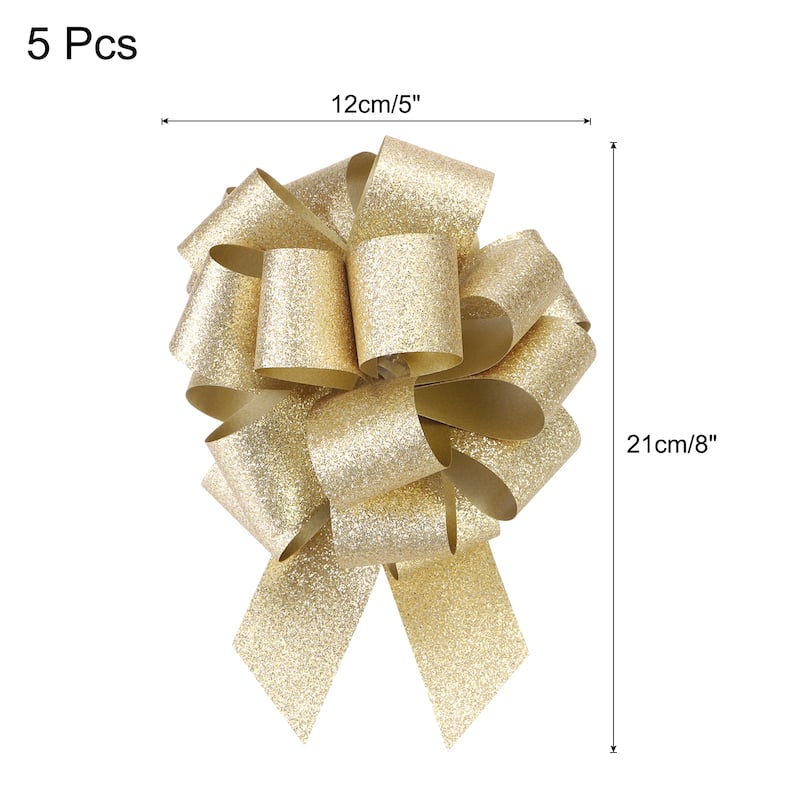 5pcs 7 Inch Large Pull Bow Gift Wrapping Big Pull Bows Ribbon - Gold - 5 Inch