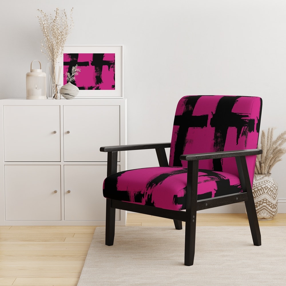 Designart "Black & White Crossing Paths II" Upholstered Abstract Accent Chair - Modern Arm Chair For Living Room
