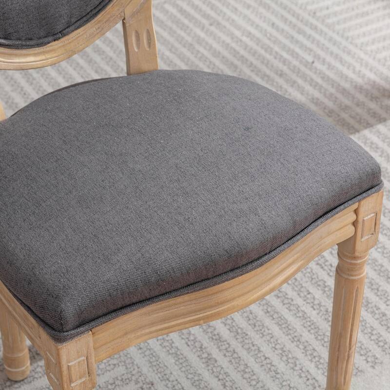 French Style Solid Wood Frame Antique Painting Linen Fabric Back Dining Chair