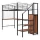 preview thumbnail 8 of 16, Twin Size Metal Loft Bed with Desk & Metal Grid, Stylish Metal Frame Bed with Lateral Storage Ladder & Wardrobe, Black