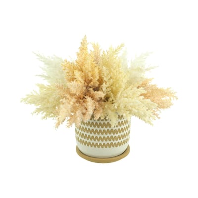 Pampas Arrangement in a Decorative Ceramic Pot - Beige, Cream, White