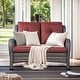 preview thumbnail 16 of 58, Gymojoy Outdoor High-back Wicker Loveseat Sofa For Home Garden Grey Wicker / Red Cusion