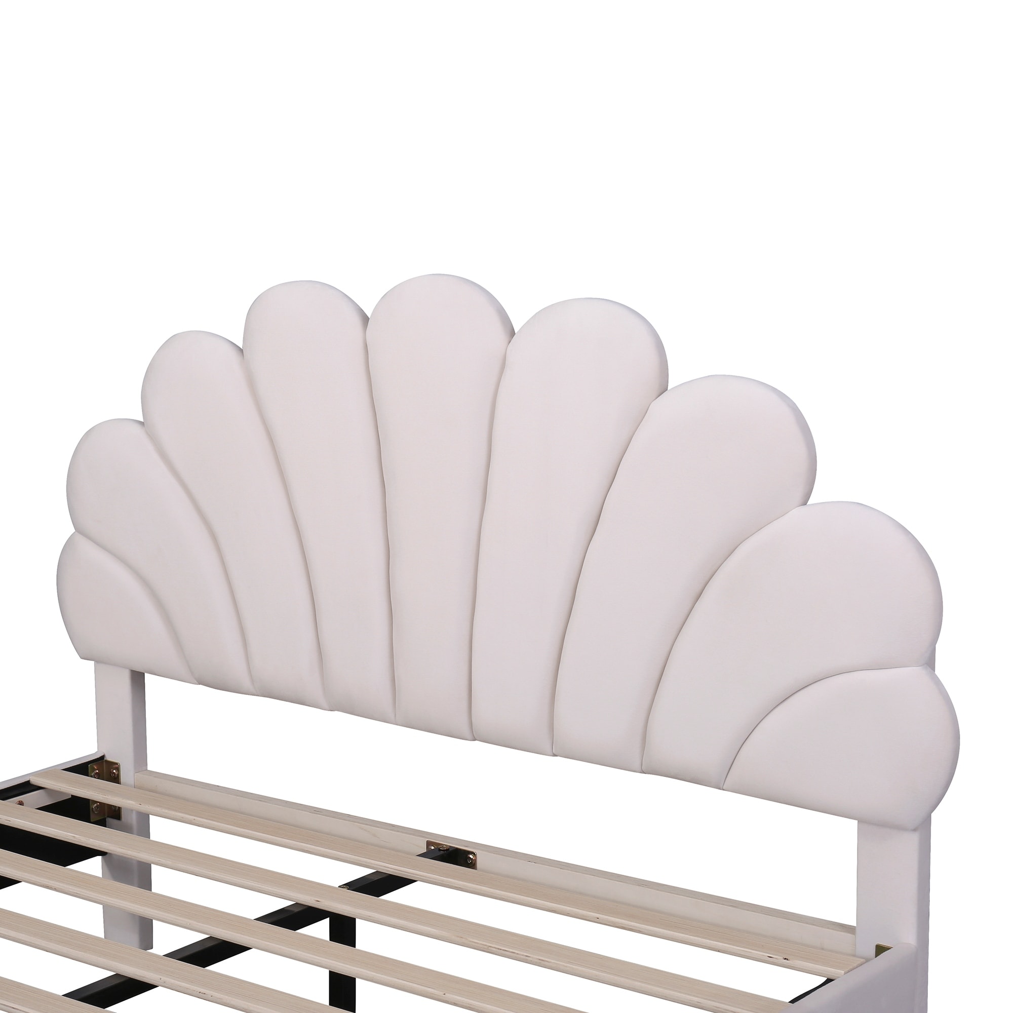 Velvet Flower Pattern Upholstered Platform Bed