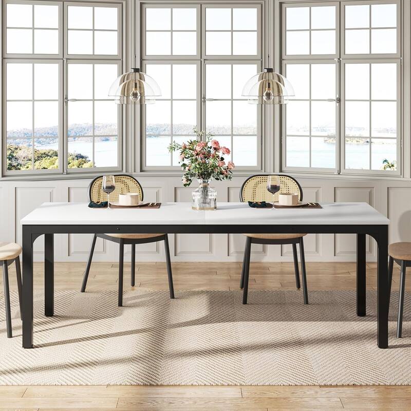 78.7" Rectangle Wood Dining Table, Long Kitchen Table for Living/Dining Room
