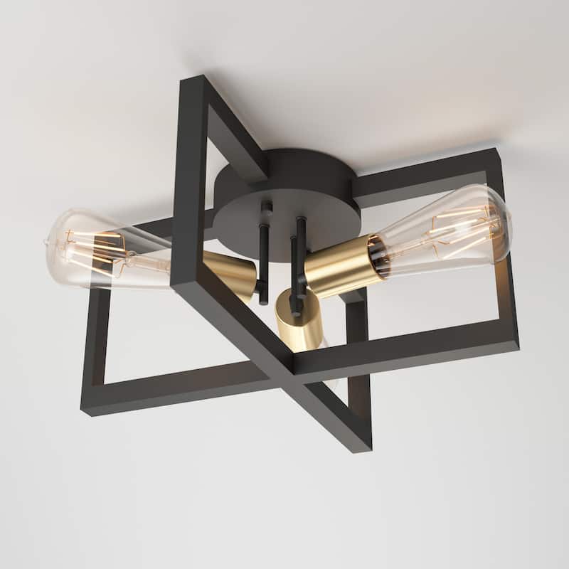 Artika Holt Semi-Flush Mount Ceiling Light Fixture, Black & Gold